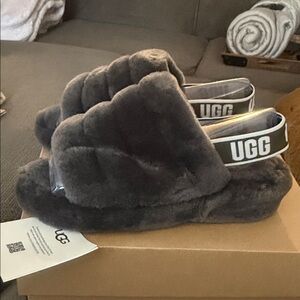 UGG Charcoal Fluffy Slippers